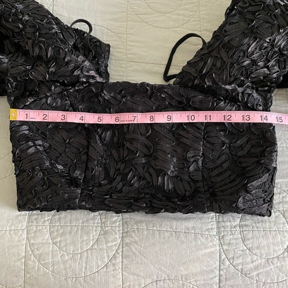 NWT ASOS LUXE Black Off Shoulder Crop Top & Wide Leg Sheer Lace Trousers Size 2 - Picture 5 of 15